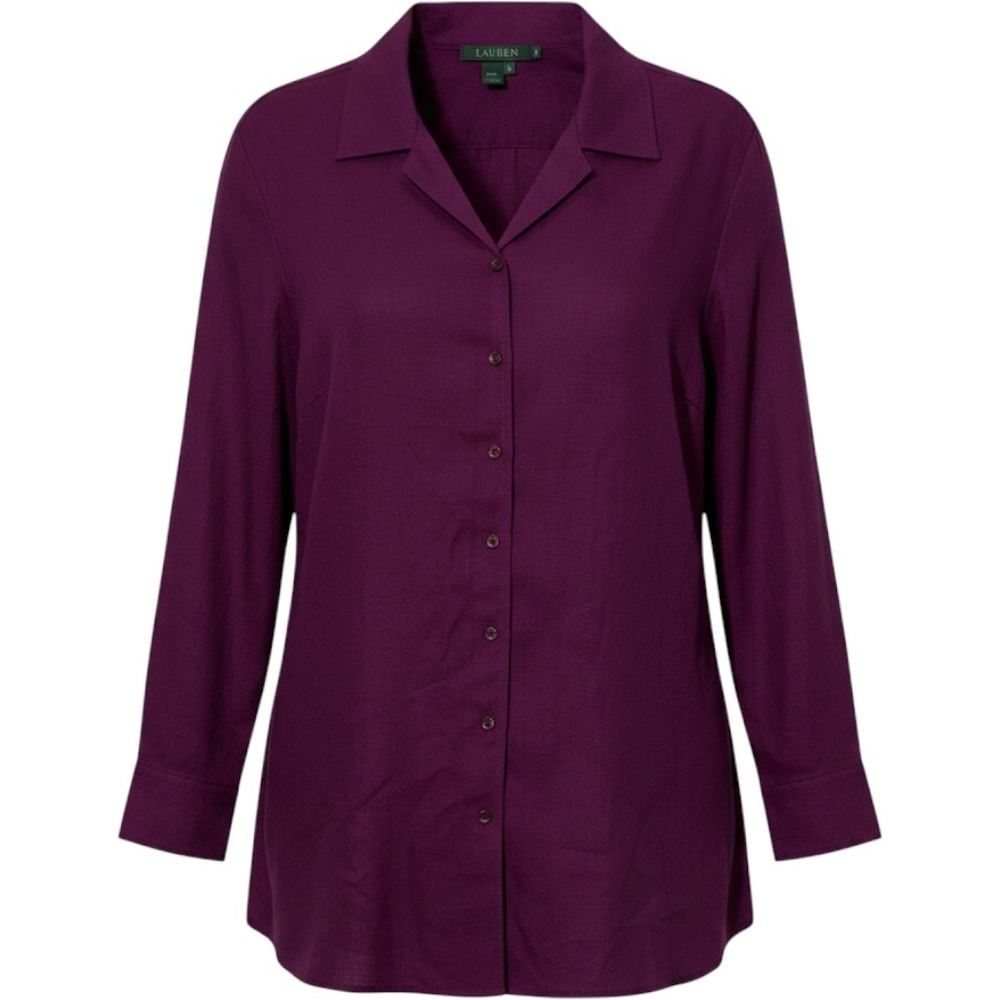 Lauren Ralph Lauren Button Down Shirt Womens 1X Purple Vintage Linen Herringbone